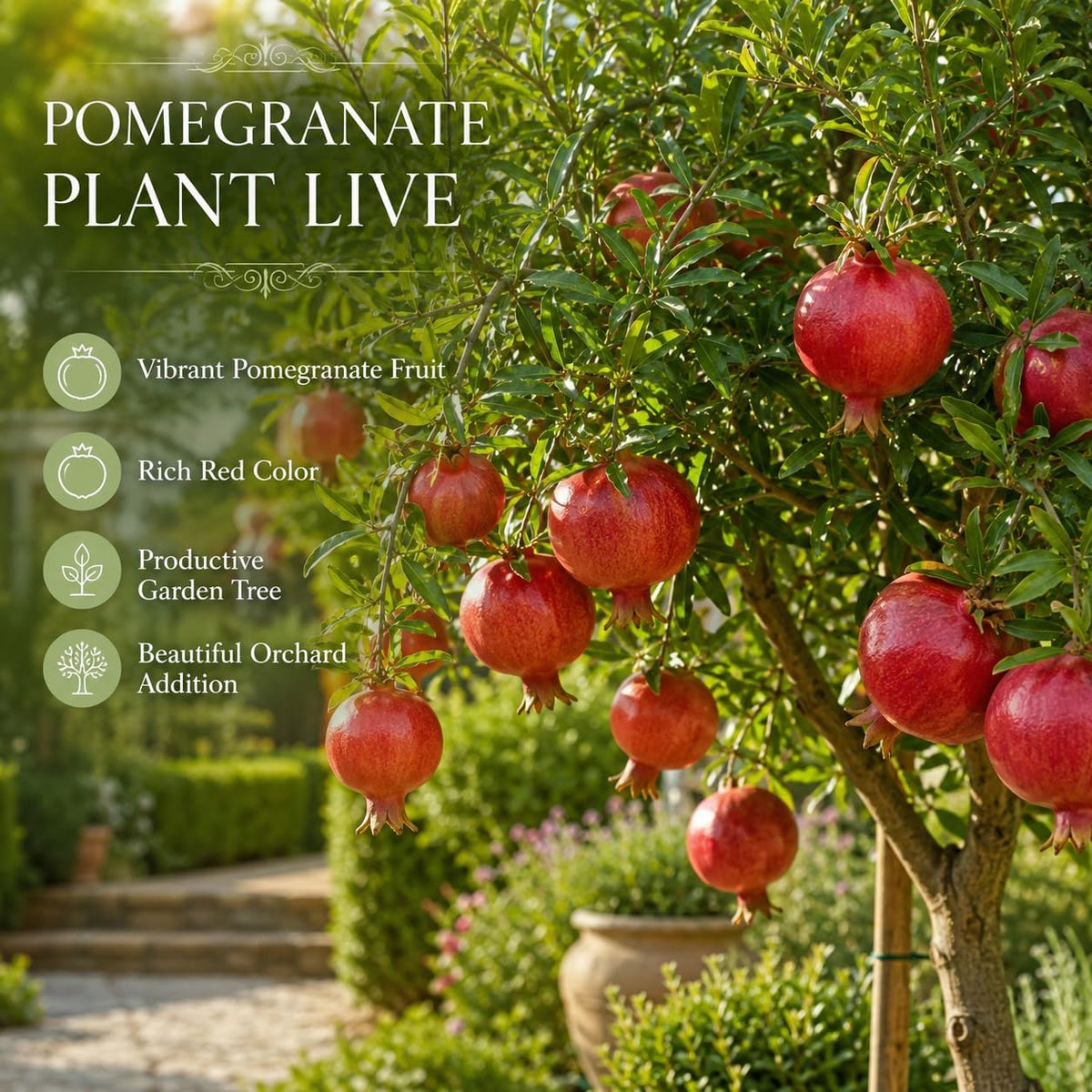 Pomegranate Tree, Live Fruit Tree 2-3 Ft Tall in 3 Gallon Pot, Hardy Fruit Trees, Sweet Pomegranate Tree for Home Garden (No Ship to CA,HI,AK)