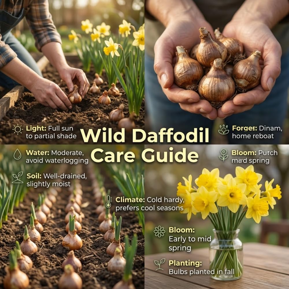 50 Wild Daffodil Bulbs, Lent Lily, Yellow Spring Flowering Perennial for Garden Borders, Cold-Hardy Narcissus for Early Spring Blooms