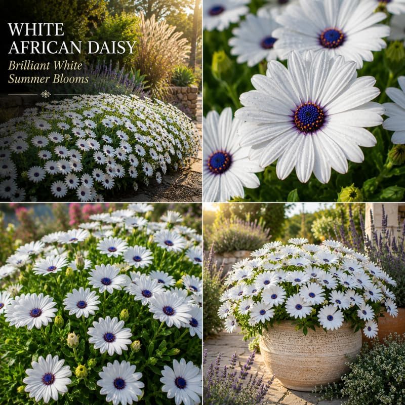 2 White African Daisy Plant in 3" Pot, Vibrant Blooming Plant, Hardy Potted Flower for Home Office and Balcony