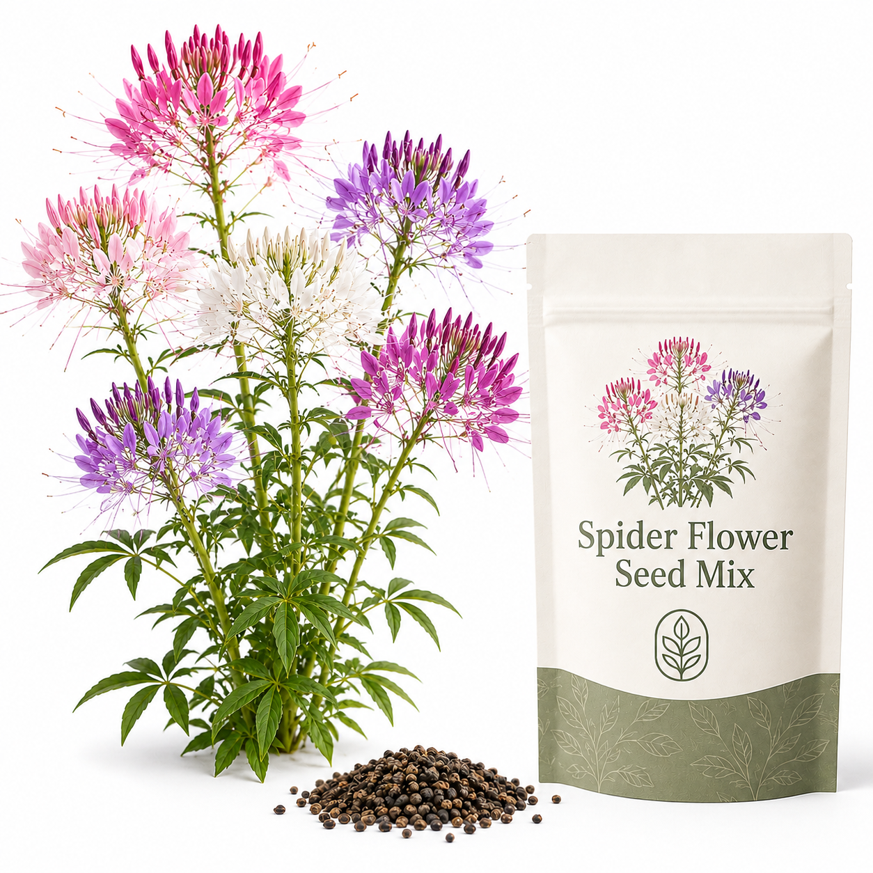 200 Spider Flower Seeds Mix for Planting Outdoors, Fast Growing, High-Yield Tall Showy Blooms, Perfect Floral Privacy Screen & Garden Background