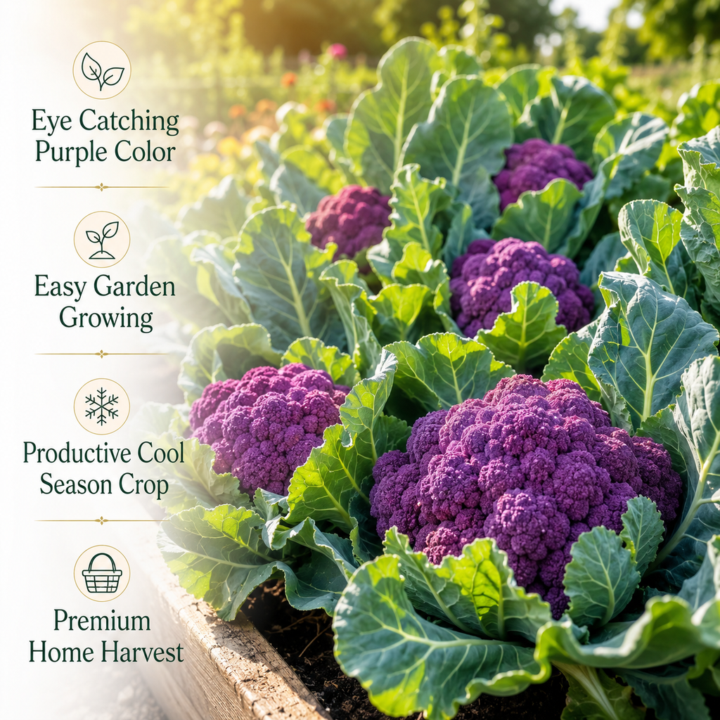 200 Purple Cauliflower Seeds, Non GMO, Easy to Grow Vegetable Seeds, Sweet Aromatic Violet Heads, Ideal for Outdoor Gardens