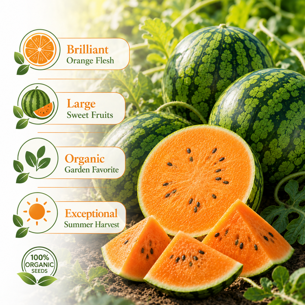 30 Orange Tendersweet Watermelon Seeds, Easy to Grow, Heat Tolerant, Fast Growing Fruit Seeds for Garden Beds