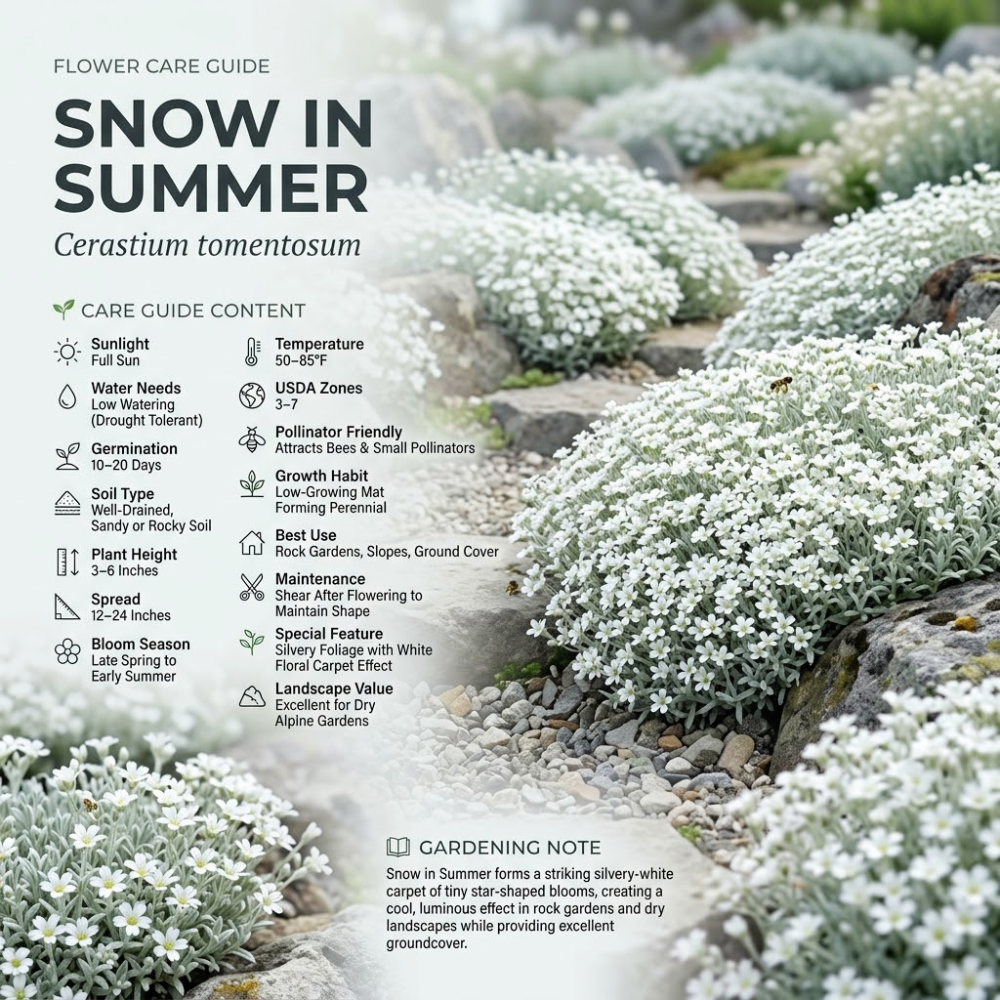 1000 Pcs Snow in Summer Seeds for Planting Outdoors, Grow Robust, Easy to Care Creeping White Flowers for Yard Borders