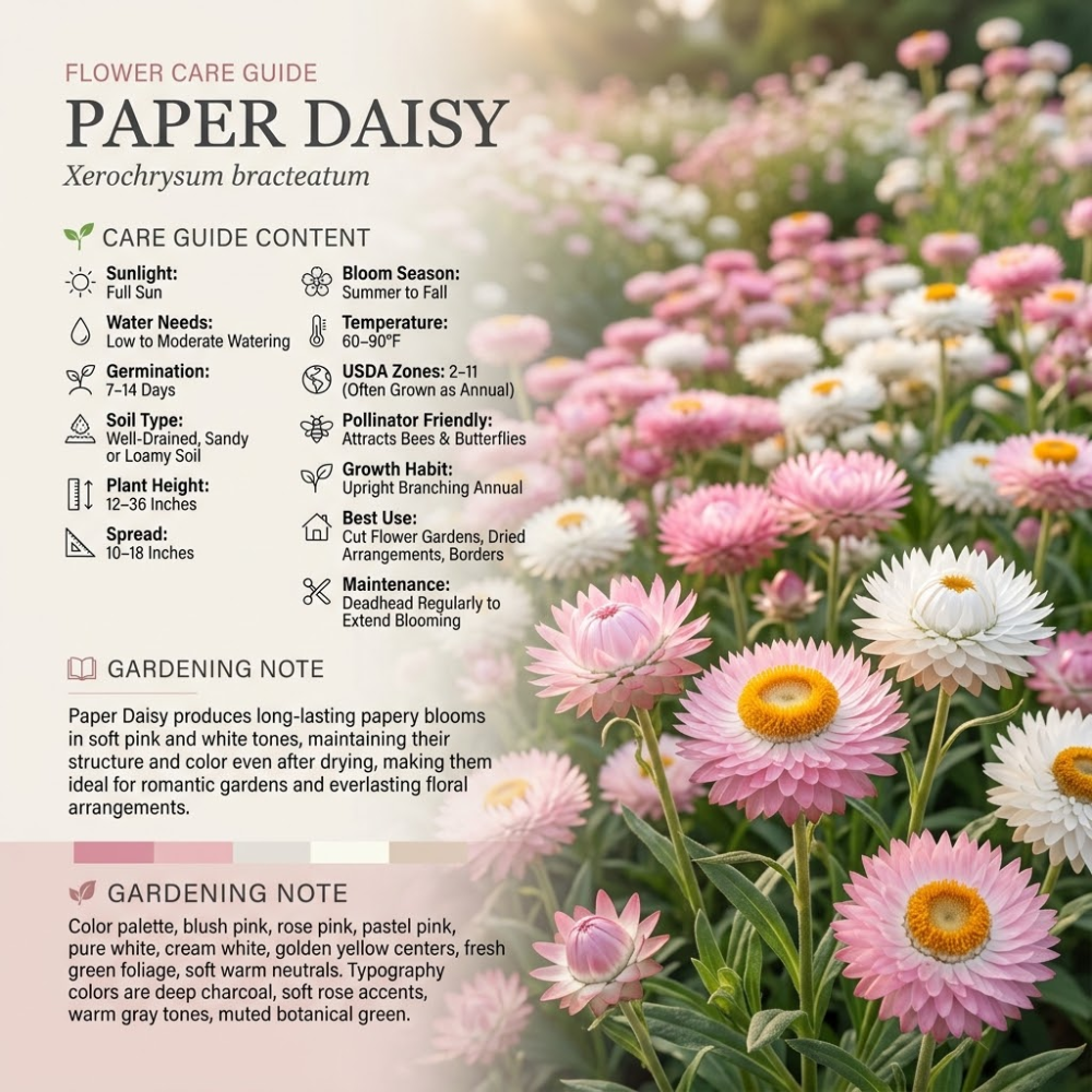 1000 Pcs Paper Daisy Seeds, Heirloom Strawflower Mix for Planting, Robust Fast-Growing Plants for Bright Sunlit Gardens & Floral Crafts