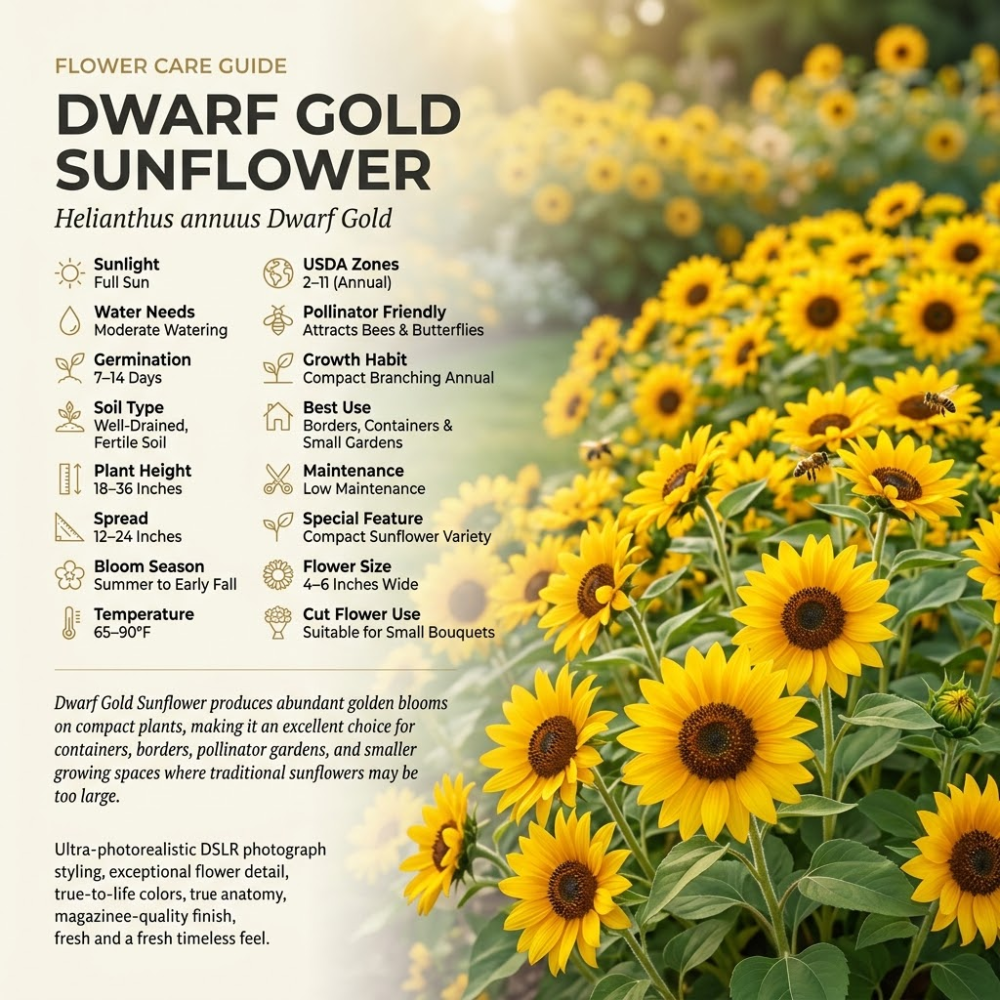 60 Pcs Dwarf Gold Sunflower Seeds for Planting Outdoors, Grow Robust, Easy to Care Vibrant Yellow Blooms for Yard Borders & Window Boxes