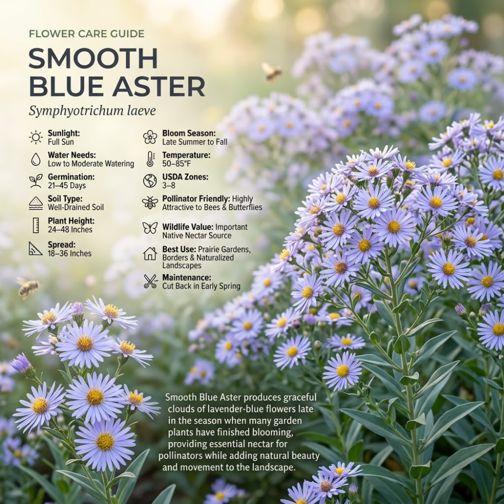 1000 Pcs Blue Aster Seeds, High Germination Fall Blooming for Planting, Low Maintenance Striking Blue Flowers for Sunlit Gardens