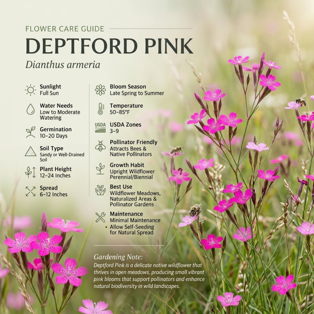 200 Pcs Non-GMO Deptford Pink Seeds, Heirloom Dianthus Armeria for Planting, Fast-Growing Wildflowers for Bright Sunlit Yards