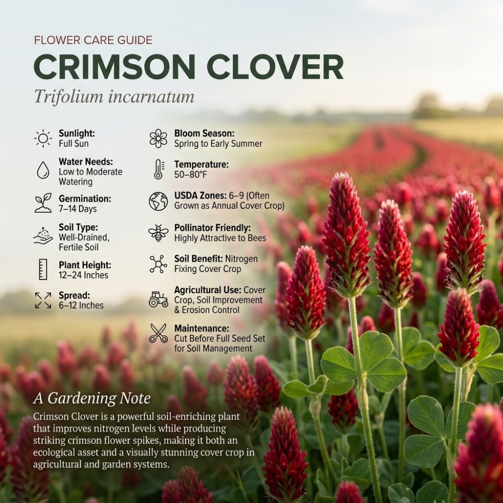2000 Pcs Crimson Clover Seeds, Heirloom Red Flower Cover Crop for Planting, Fast-Growing Plants for Bright Sunlit Yards