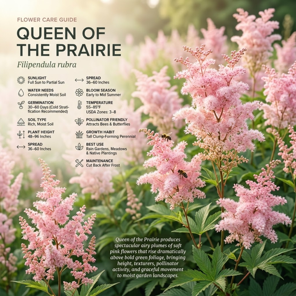 50 Pcs Queen of the Prairie Seeds, High Germination Perennial Flowers for Planting, Low Maintenance Striking Pink Blooms for Sunlit Gardens