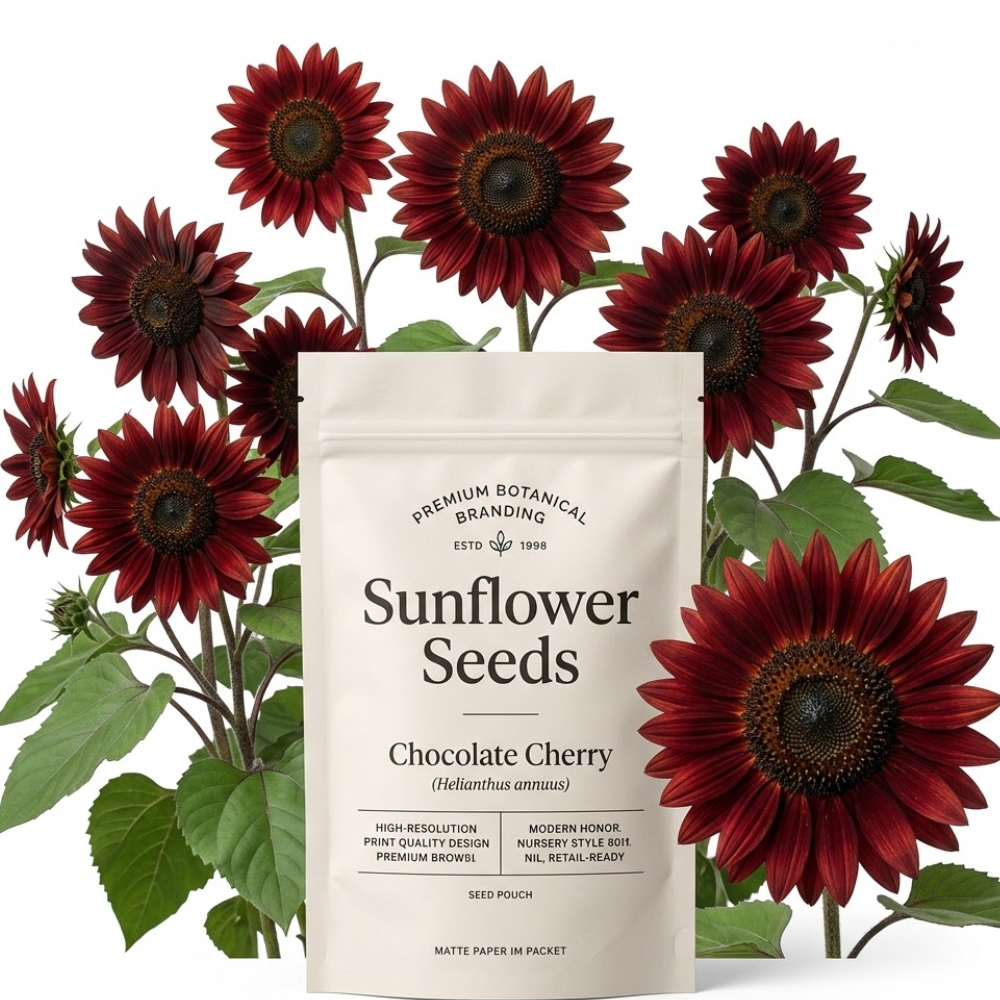 50 Chocolate Cherry Sunflower Seeds, High Germination Mix for Planting, Robust Low Maintenance Dark Velvet Flowers for Sunlit Yard Borders