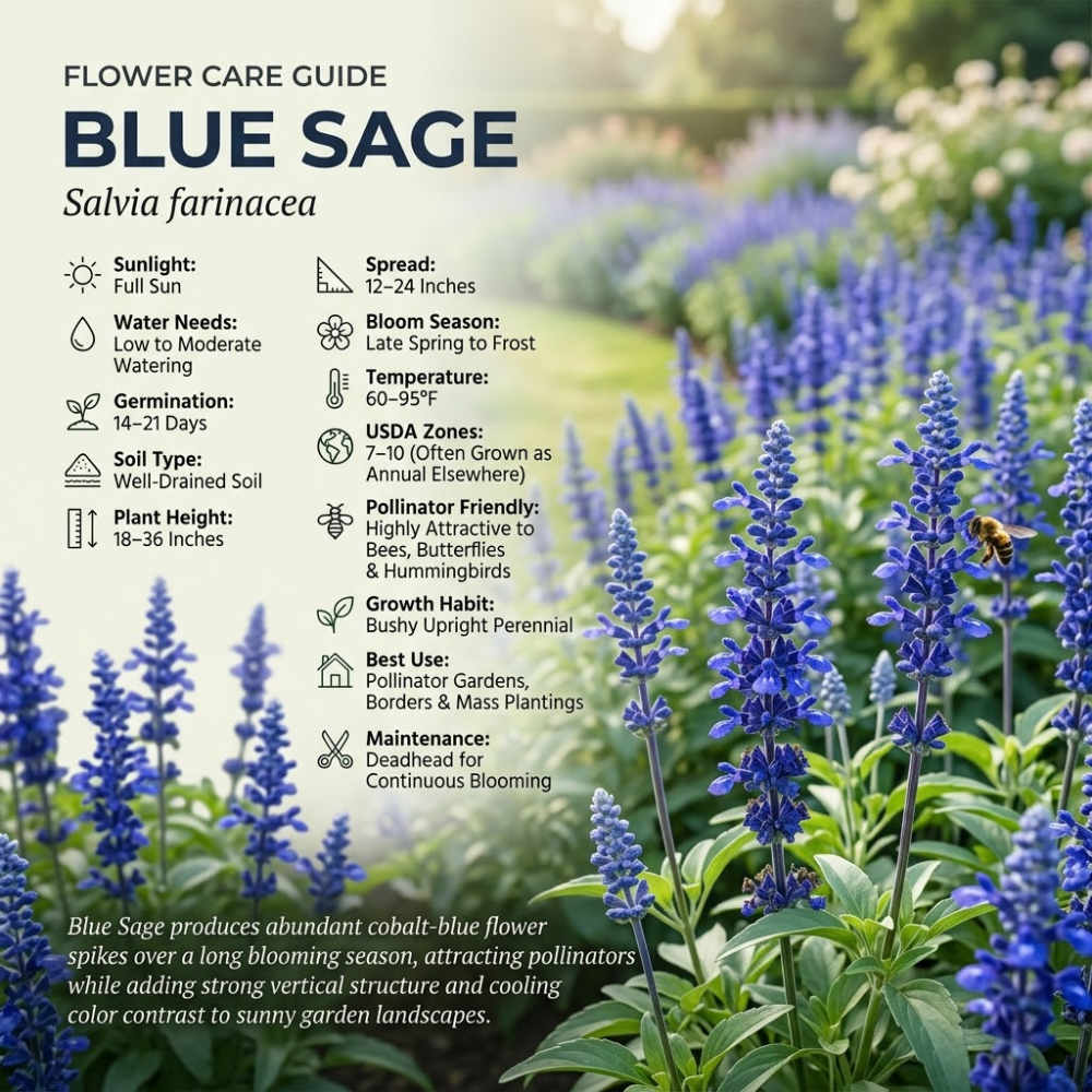 200 Pcs Blue Sage Seeds, Heirloom Fragrant Flowers for Planting, Fast-Growing Upright Plants for Bright Sunlit Gardens