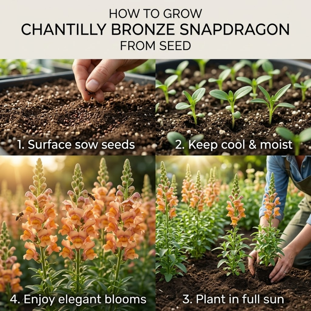 30 Pcs Chantilly Bronze Snapdragon Seeds, Heirloom Non-GMO Open-Faced Flowers, Sturdy Tall Stems for Cut Floral Bouquets