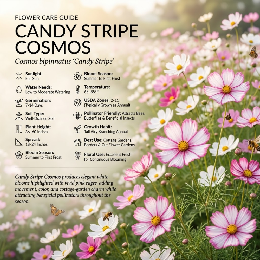 120 Pcs Cosmos Candystripe Flower Seeds, Vigorous Heirloom Floral for Planting, Fast-Growing Plants for Bright Sunlit Gardens