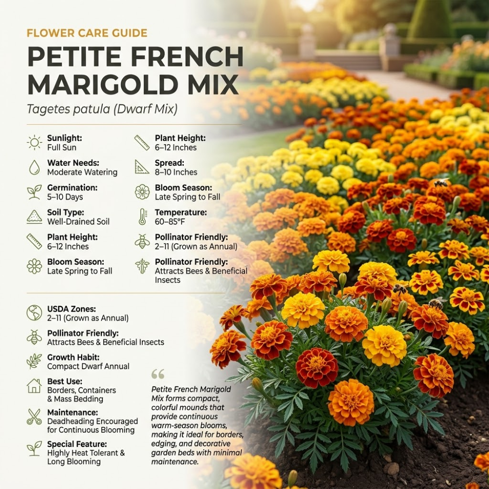 600 Pcs Petite French Marigold Seeds, Heirloom Tagetes Patula Mix for Planting, Fast-Growing Companion Flowers for Bright Sunlit Gardens