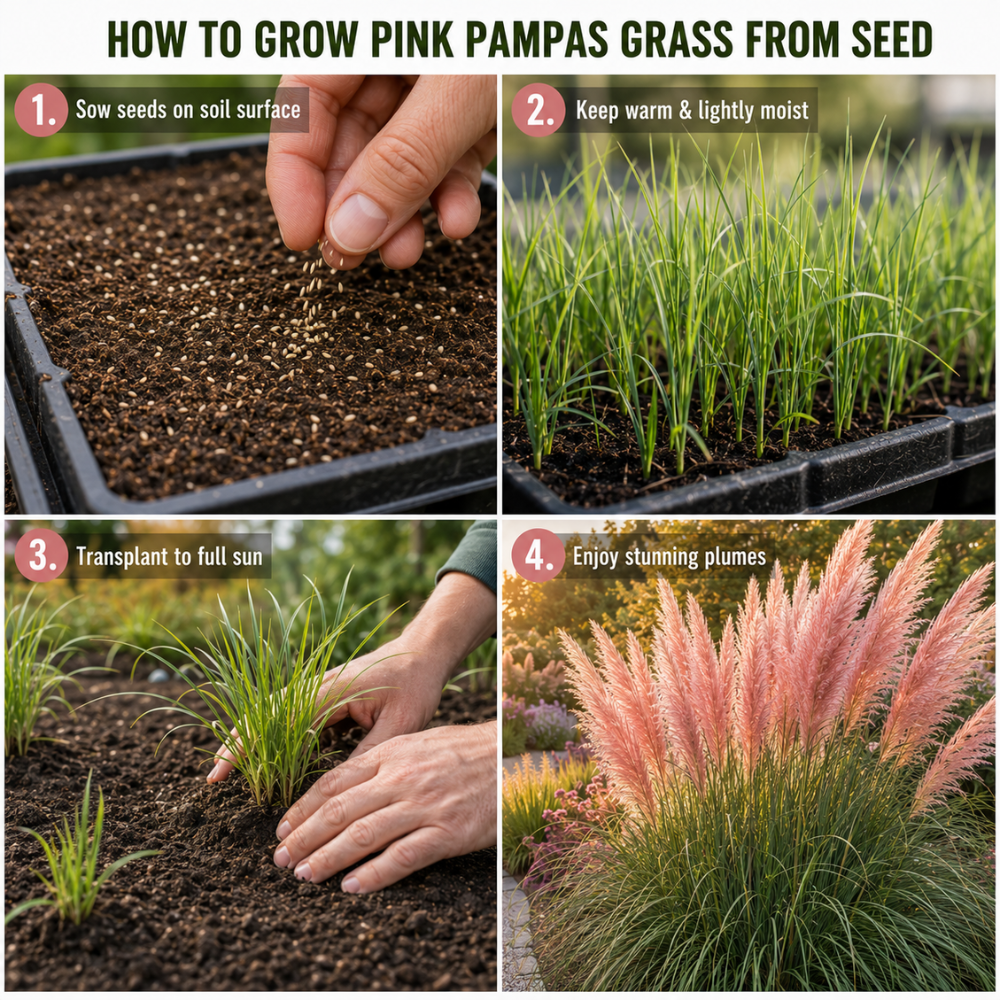 100 Pink Pampas Grass Seeds for Planting Outdoors, Non-GMO Heirloom Ornamental Grass Seeds, Sturdy Tall Stalks & Striking Feathery Plumes for Yard Borders