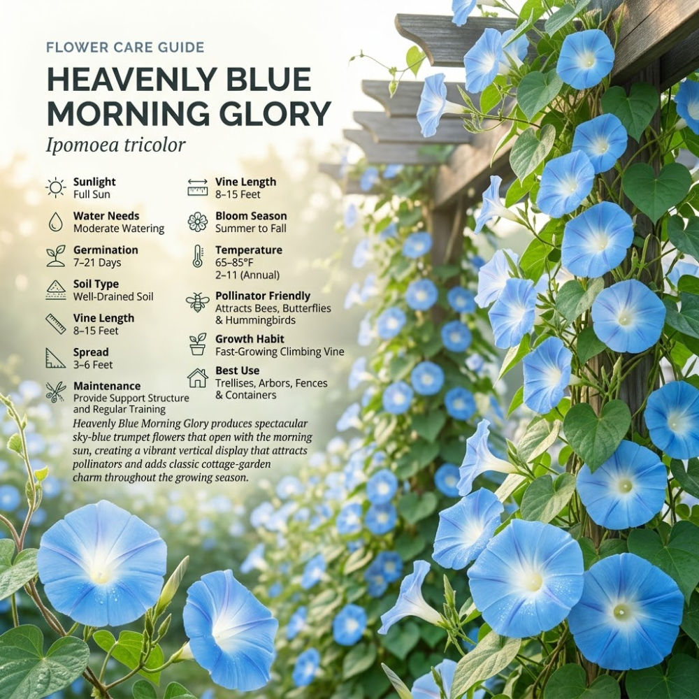 100 Pcs Morning Glory Seeds, High Germination Heavenly Blue Mix for Planting, Low Maintenance Climbing Flowers for Sunlit Yard Arbors