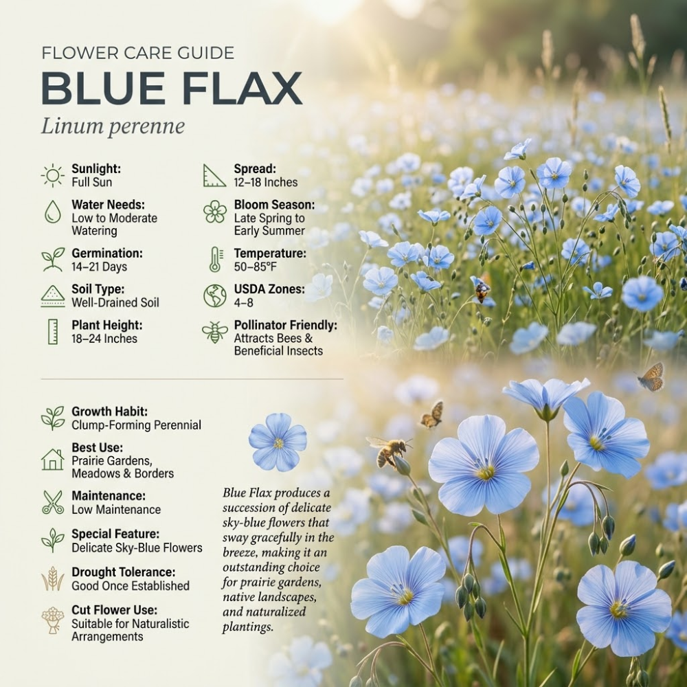 700 Pcs Blue Flax Seeds for Planting Outdoors, Grow Robust, Easy to Care Drought-Tolerant Perennials for Beautiful Landscapes