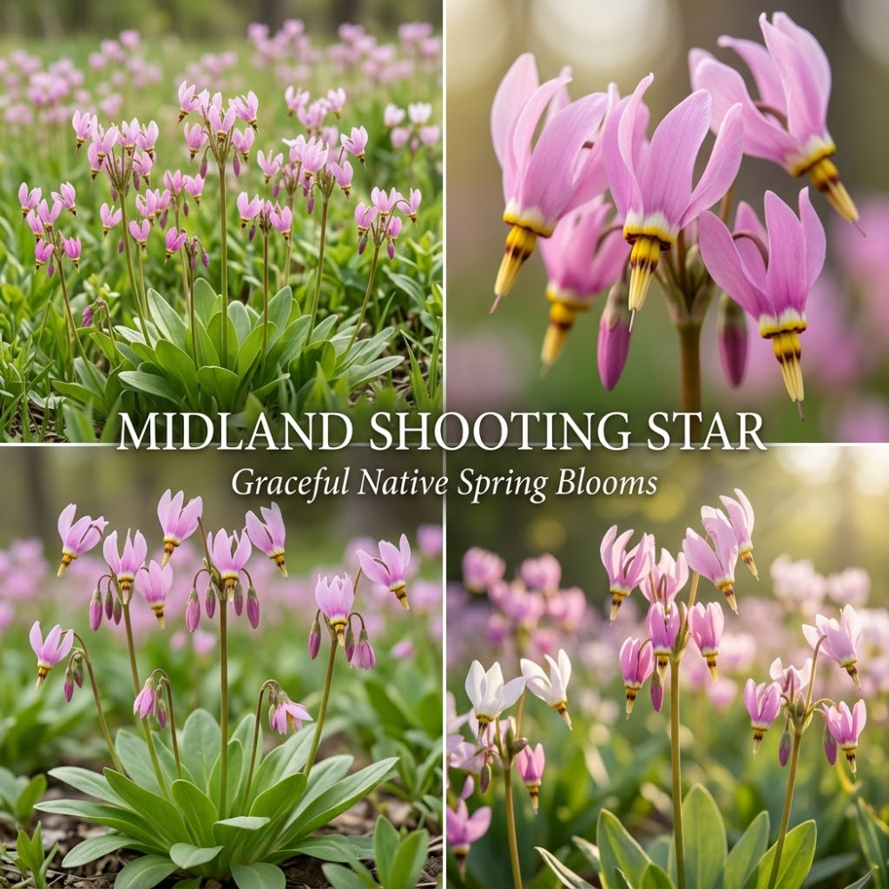 50 Pcs Midland Shooting Star Seeds, Vigorous Heirloom Native Spring Flowers for Planting, Fast-Growing Perennials for Partial Shade Landscapes