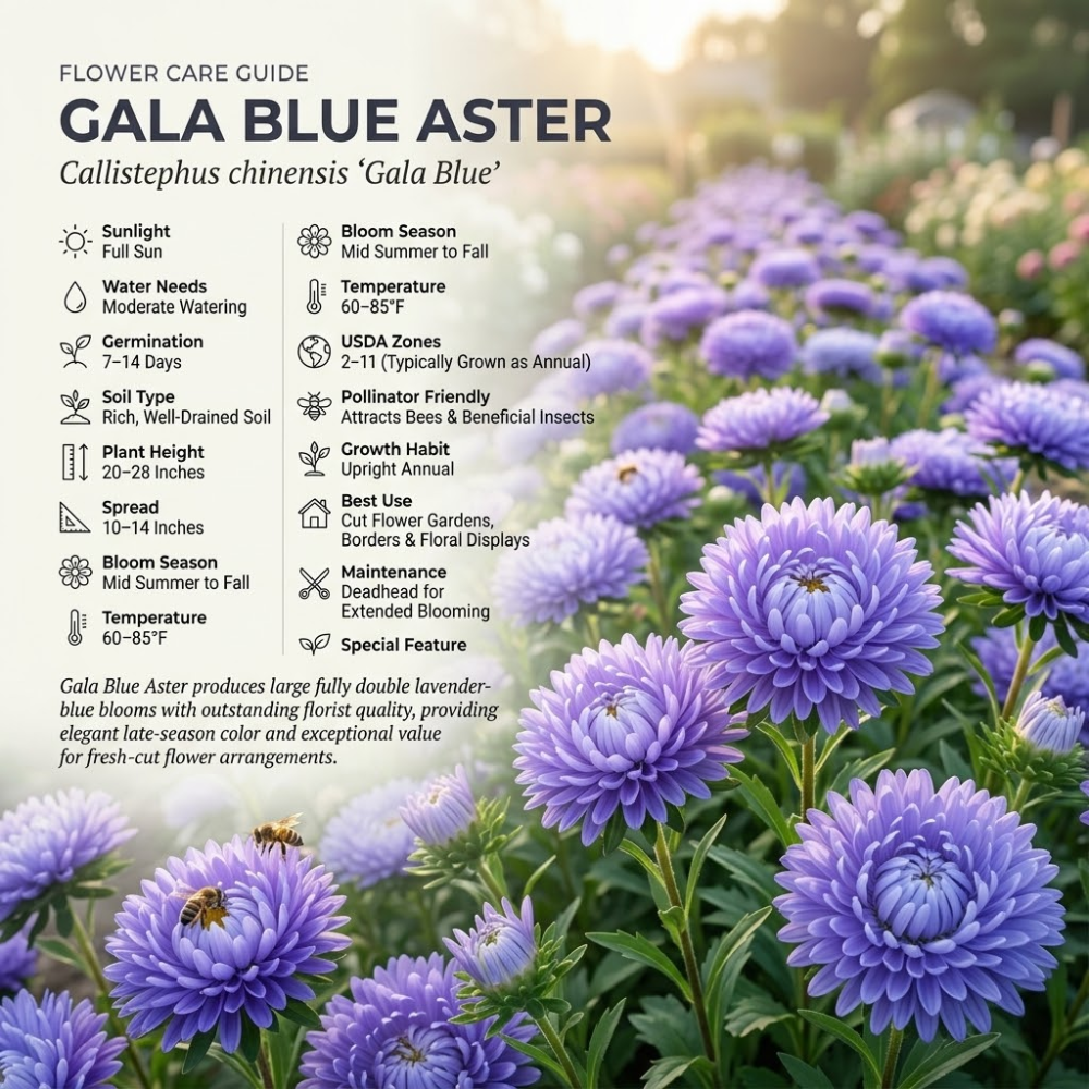 50 Pcs Gala Blue Aster Seeds,, Heirloom Perennial Flowers for Planting, Fast-Growing Plants for Bright Sunlit Gardens & Pollinators
