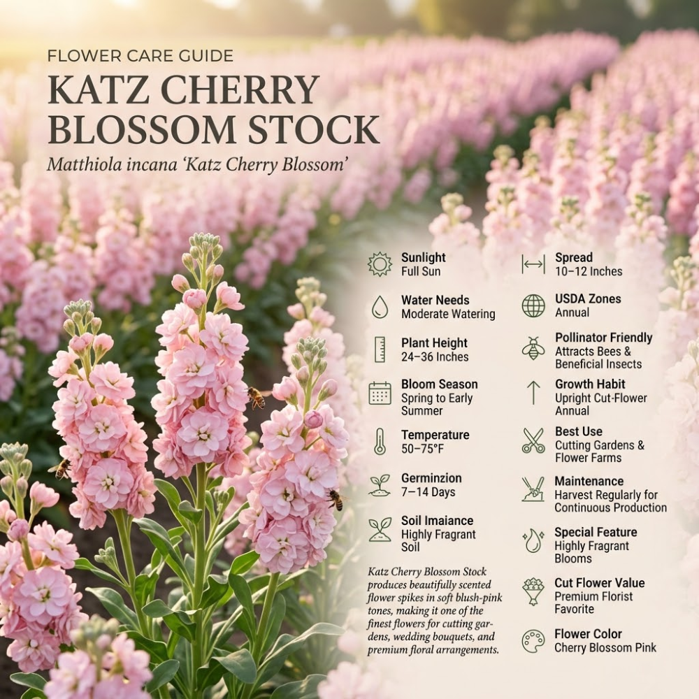 100 Pcs Katz Stock Cherry Blossom Seeds for Planting Outdoors, Grow Robust, Easy to Care Sweetly Scented Pink Blooms for Yard Borders