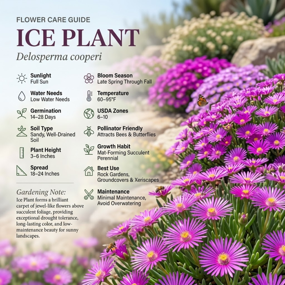 400 Pcs Ice Plant Seeds Perennial, Heirloom Flowers for Planting, Fast-Growing Creeping Plants for Bright Sunlit Yards