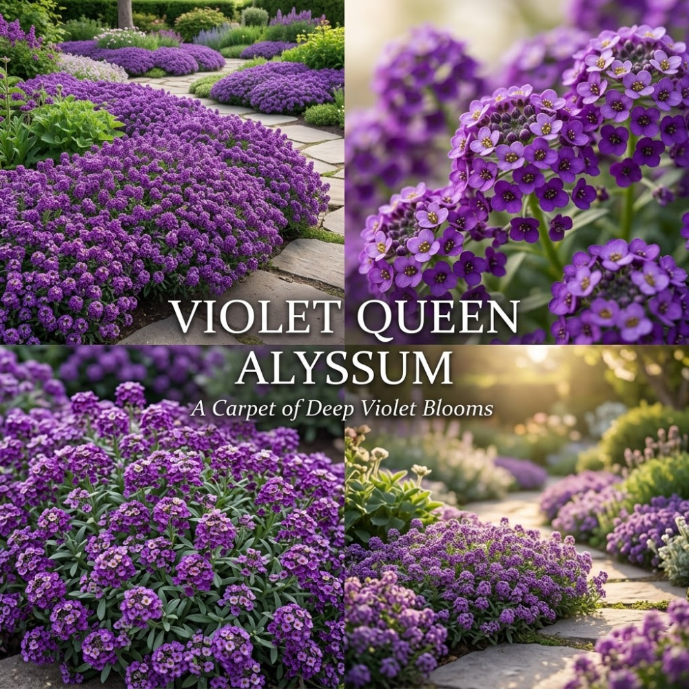 200 Alyssum Seeds, High Germination Violet Queen for Planting, Low Maintenance Trailing Flowers for Sunlit Yard Borders