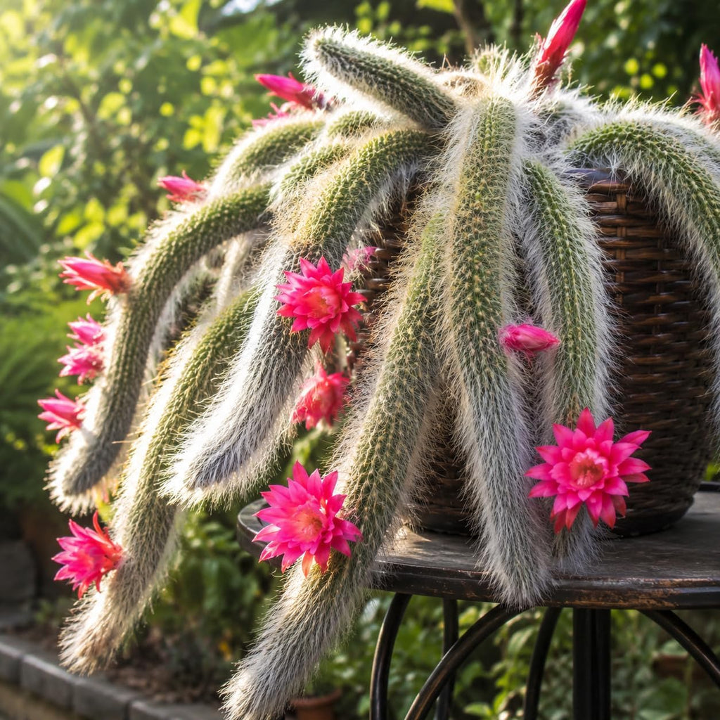 2 Live Monkey Tail Cactus, 2" Potted Plant, Easy Care Indoor Greenery, Decorative Long Trailing Cactus for Shelves and Bright Spaces