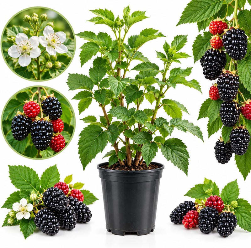 Freedom BlackBerry Plant Live for Planting, 6-12" Tall, 4" Pot Thornless BlackBerry Plants, High-Yield, Sweet Giant Fruit for Backyard Garden