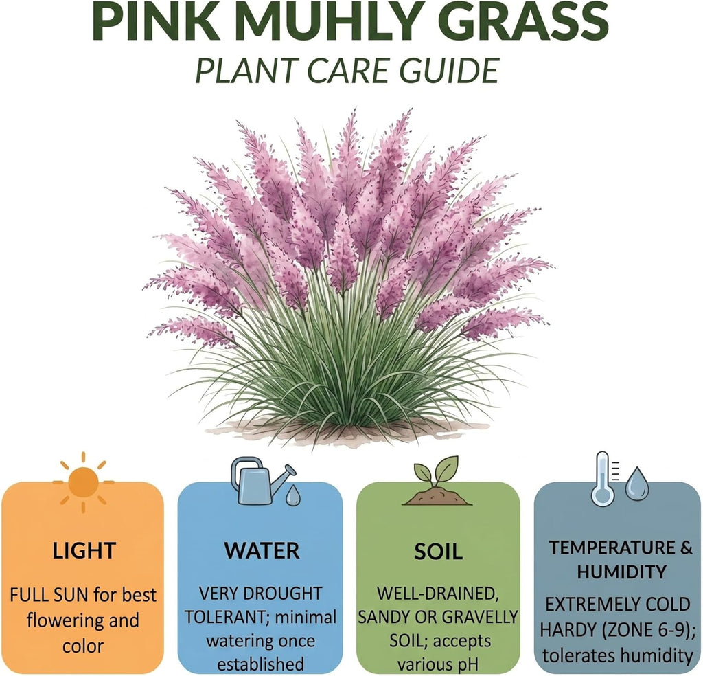 2 Pink Muhly Grass Live Plants, 4-Inch Height, Easy to Grow, Low Maintenance, Decorative Grasses with Soft Pink Flower for Garden Borders & Landscape Accents