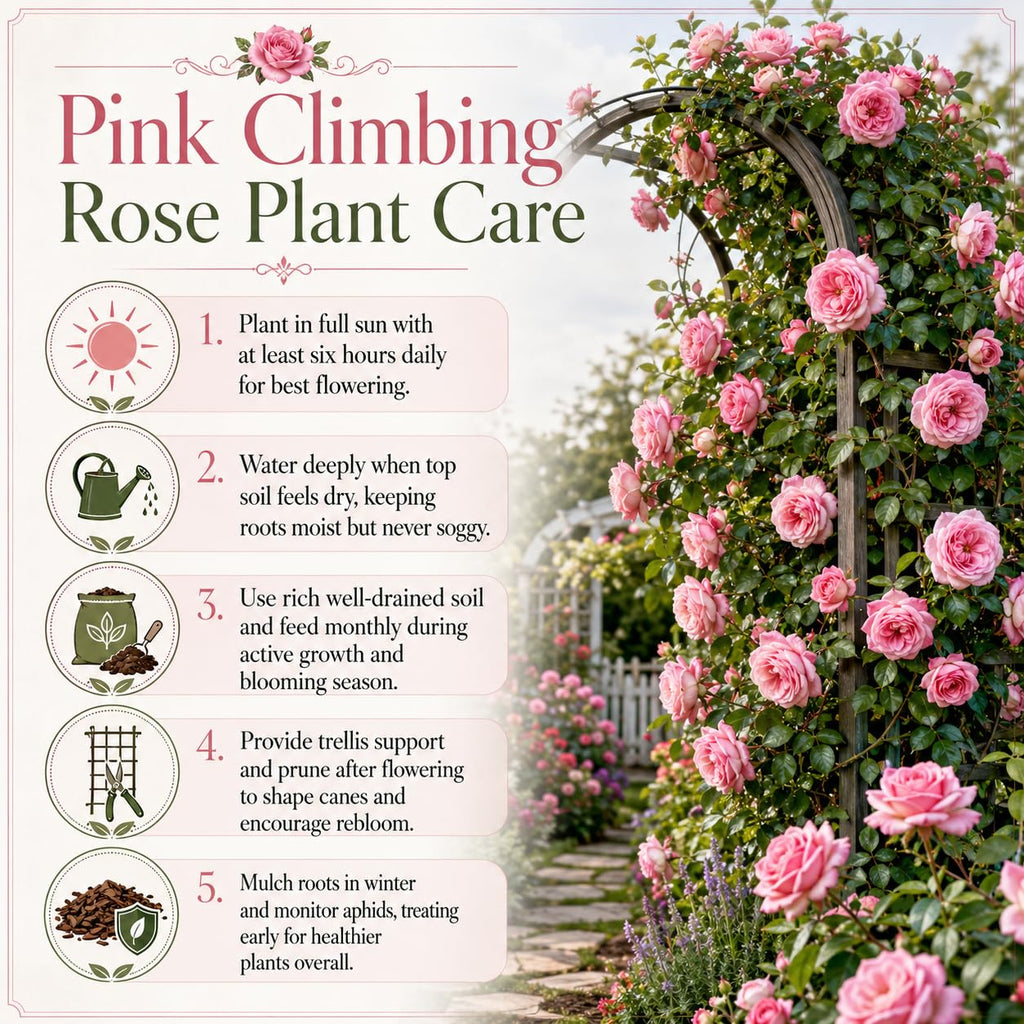 Pink Climbing Roses Live Plant 10-14" Tall in Large Pot, Heirloom Climbing Rose Bush, Fragrant High-Yielding Perennial Flowering Vine for Trellis & Fence