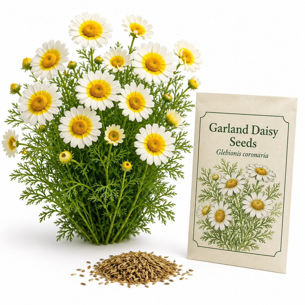 1500 Garland Daisy Seeds, Heirloom, Easy to Grow, Non-GMO Fast Growing Crown Daisy, Prolific Cut-and-Come-Again Edible Flower Bush, for Pots and Veggie Patches
