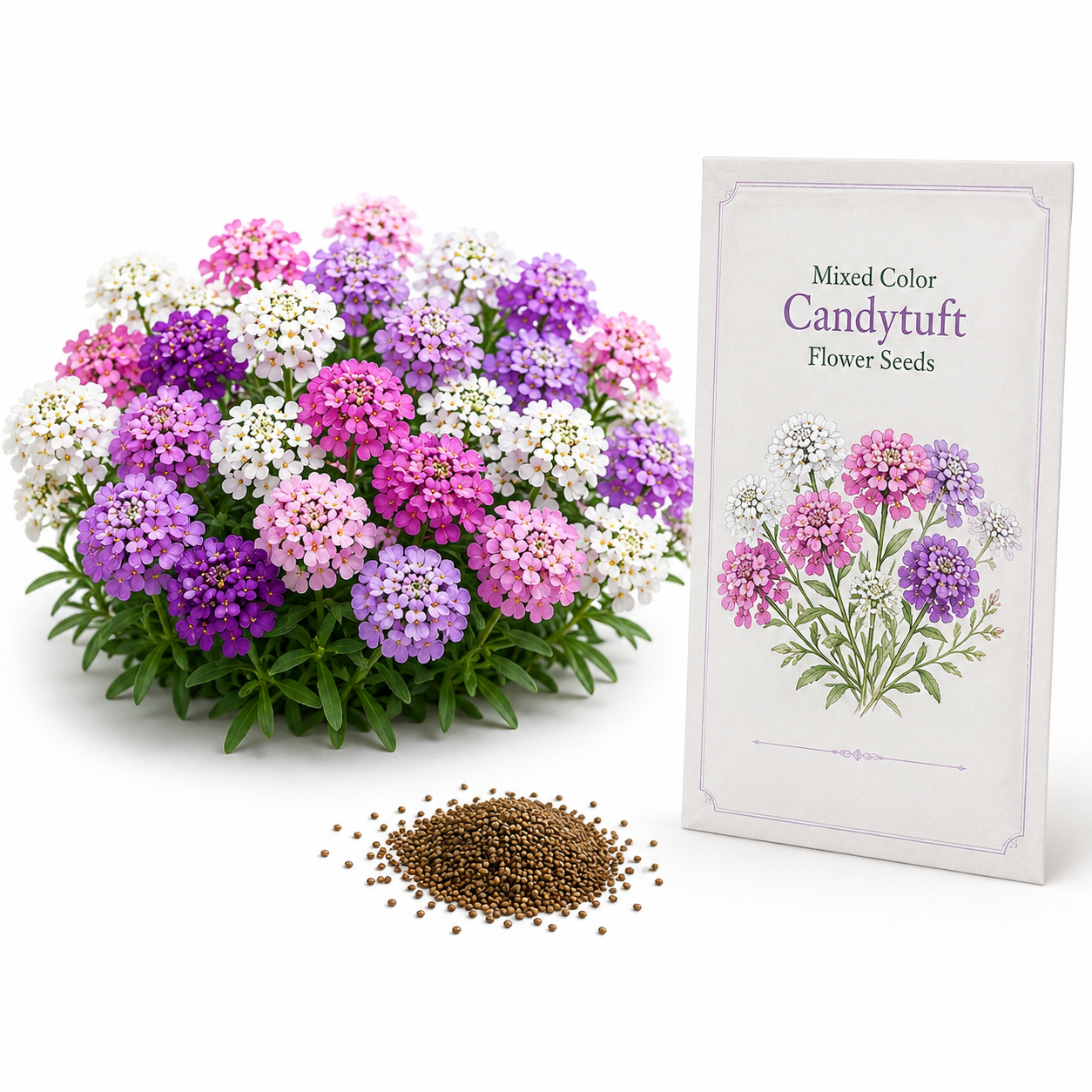 200 Mixed Color Candytuft Flower Seeds for Planting, Iberis umbellata, Non-GMO, Fast Growing, Multi-Color Flower Seeds, for Patio Pots, Containers, and Window Boxes