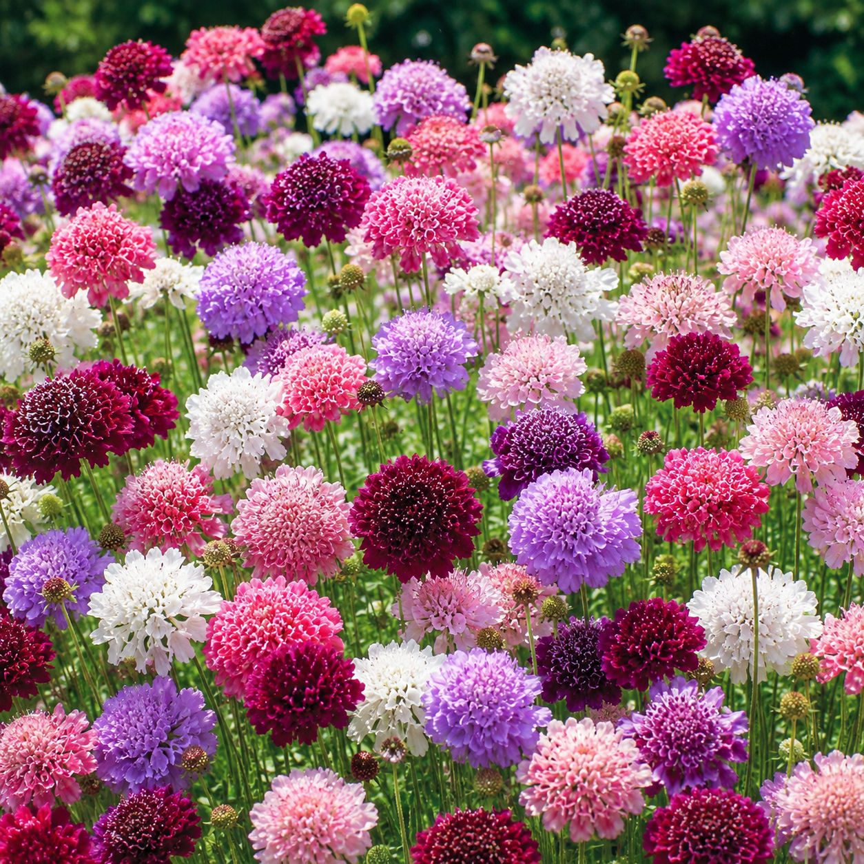 150 Imperial Pincushion Seeds, High Yield Scabiosa atropurpurea, Non GMO, Vibrant Multi-Color Double Blooms, Annual Flower Seeds, for Outdoor Gardens
