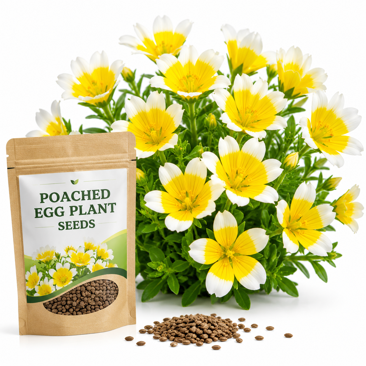 120 Pcs Poached Egg Plant Seeds, Easy to Grow, Meadowfoam Seeds, Ideal for Gardens, Borders & Pathways
