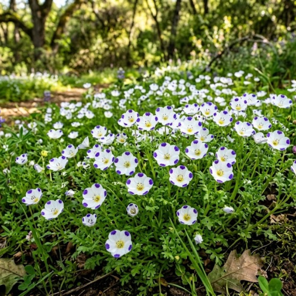 80 Pcs Five Spot Wildflower Seeds, Heirloom Non-GMO Annual Ground Cover, Low Maintenance Purple Spotted White Blooms for Yard Landscapes