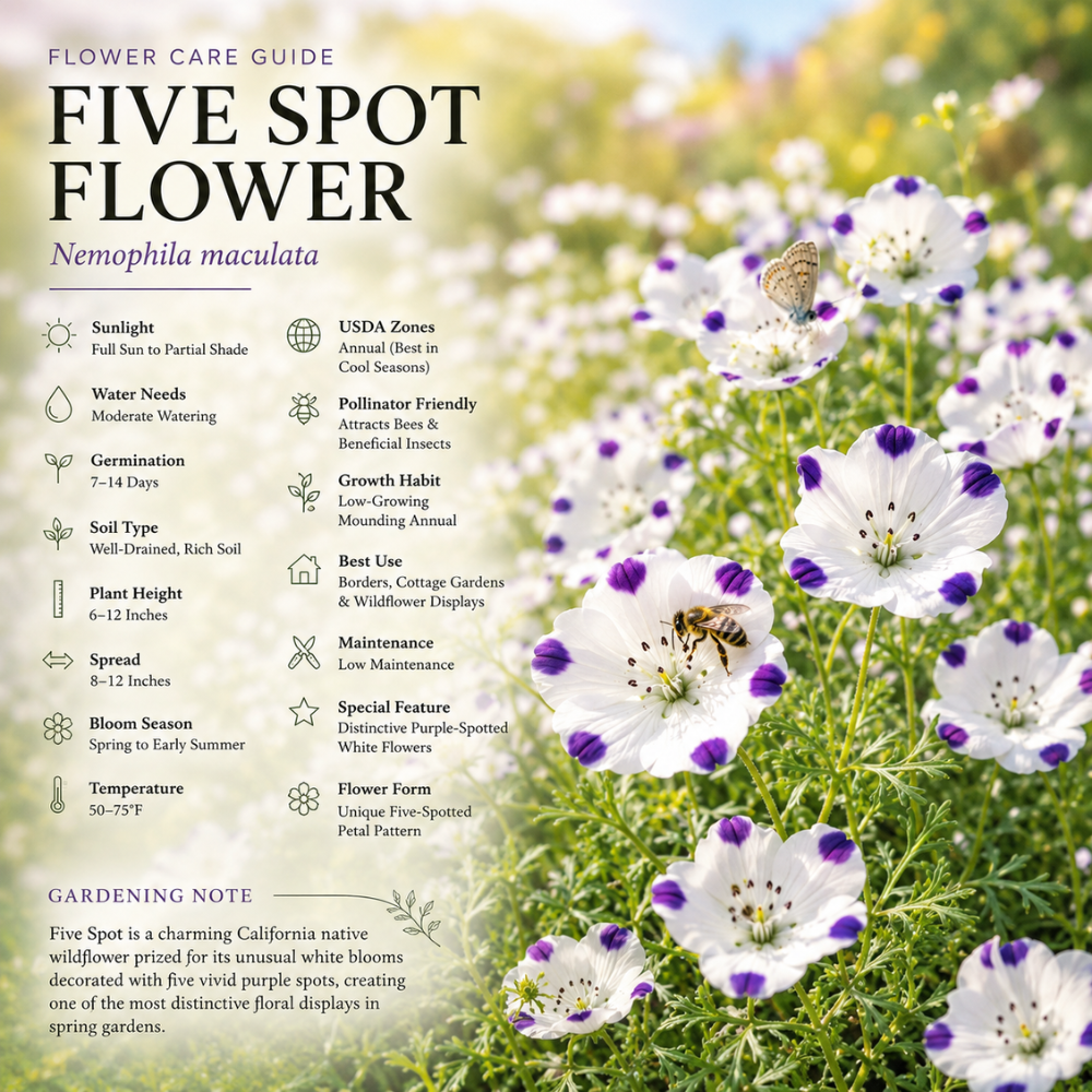 80 Pcs Five Spot Wildflower Seeds, Heirloom Non-GMO Annual Ground Cover, Low Maintenance Purple Spotted White Blooms for Yard Landscapes