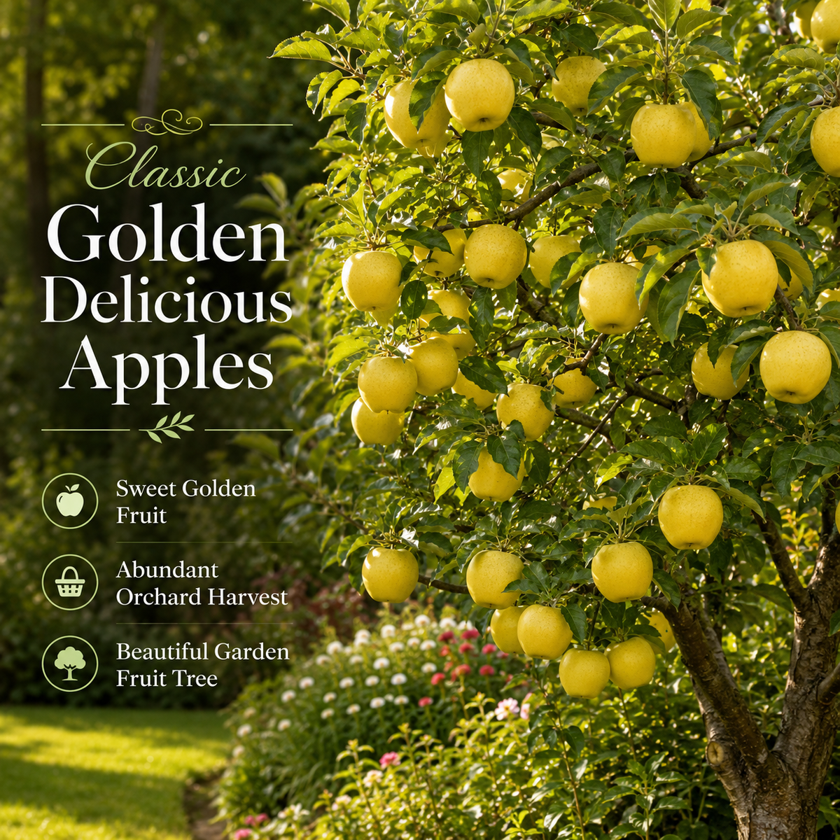 Golden Delicious Apple Tree in 3 Gallon Established Pot, Live Fruiting Shrub for Homegrown Summer and Fall Harvests (No Ship to CA,HI,AK)