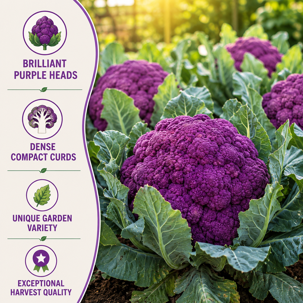 100 Purple Cauliflower Seeds (Brassica Oleracea), Non GMO, Fast Growing, Cold Hardy Backyard Vegetable Seed for Fall & Spring Gardens