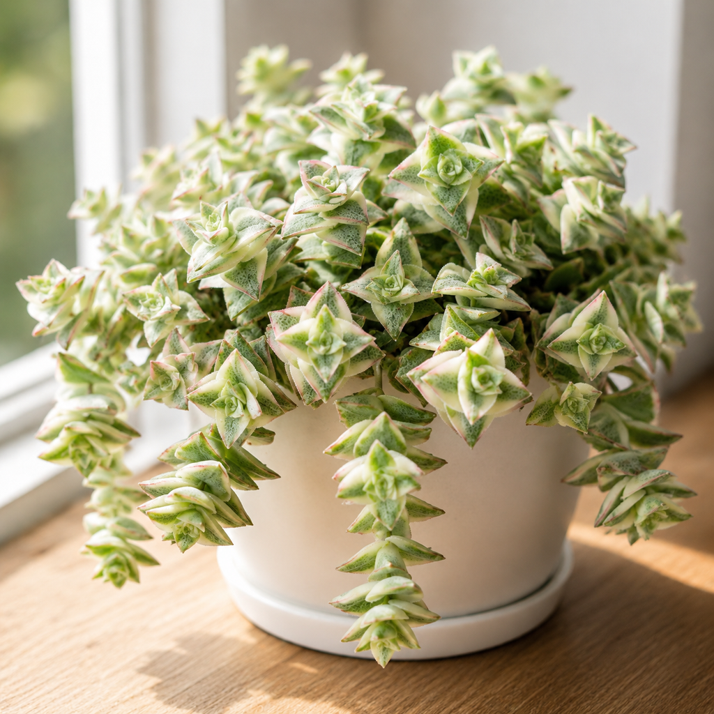 Variegated String of Buttons Plant Live | Crassula Perforata Succulent | Live Trailing Succulent in 4 Inch Pot | Rooted Indoor Houseplant for Home or Office Displays