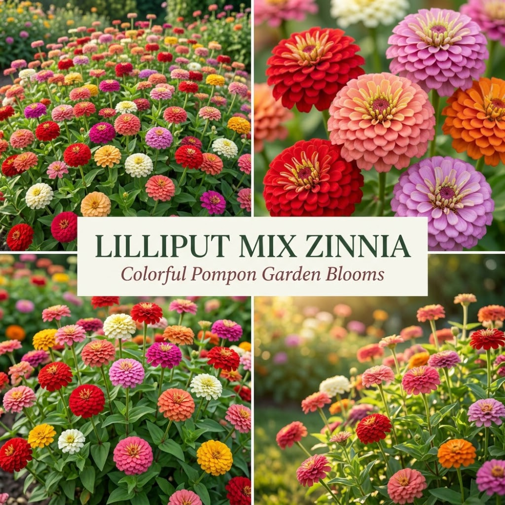 100 Zinnia Seeds, Heirloom Lilliput Mix for Planting, Robust Low Maintenance Colorful Dwarf Flowers for Sunlit Yard Borders