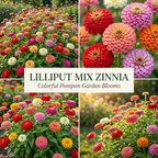 100 Zinnia Seeds, Heirloom Lilliput Mix for Planting, Robust Low Maintenance Colorful Dwarf Flowers for Sunlit Yard Borders