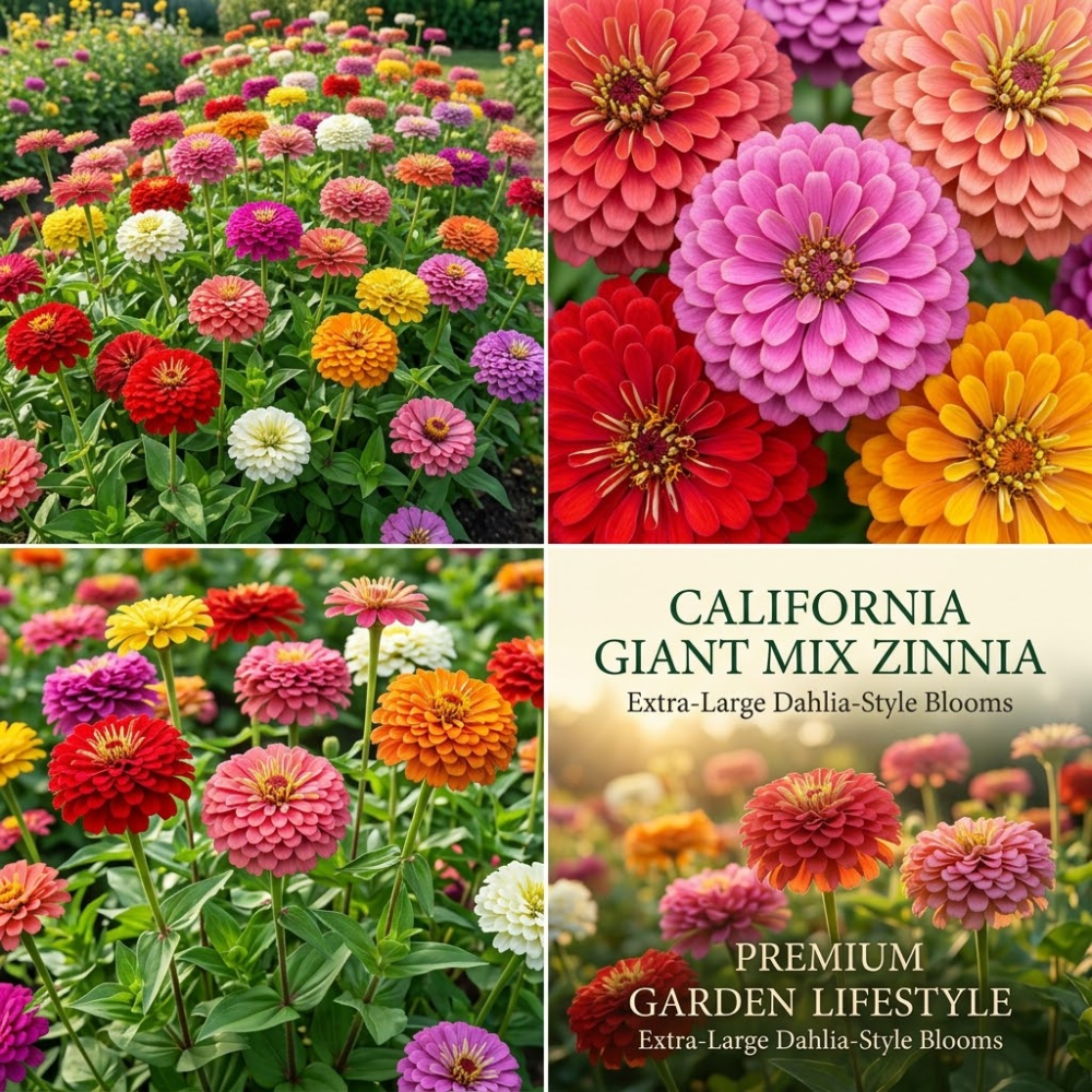 100 Zinnia Seeds, Heirloom California Giant Mix for Planting, Robust Low Maintenance Tall Flowers for Sunlit Yard Borders