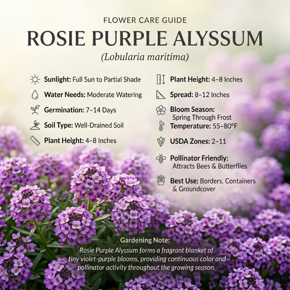 3000 Alyssum Seeds, High Germination Rosie Purple Mix for Planting, Low Maintenance Trailing Flowers for Sunlit Yard Borders