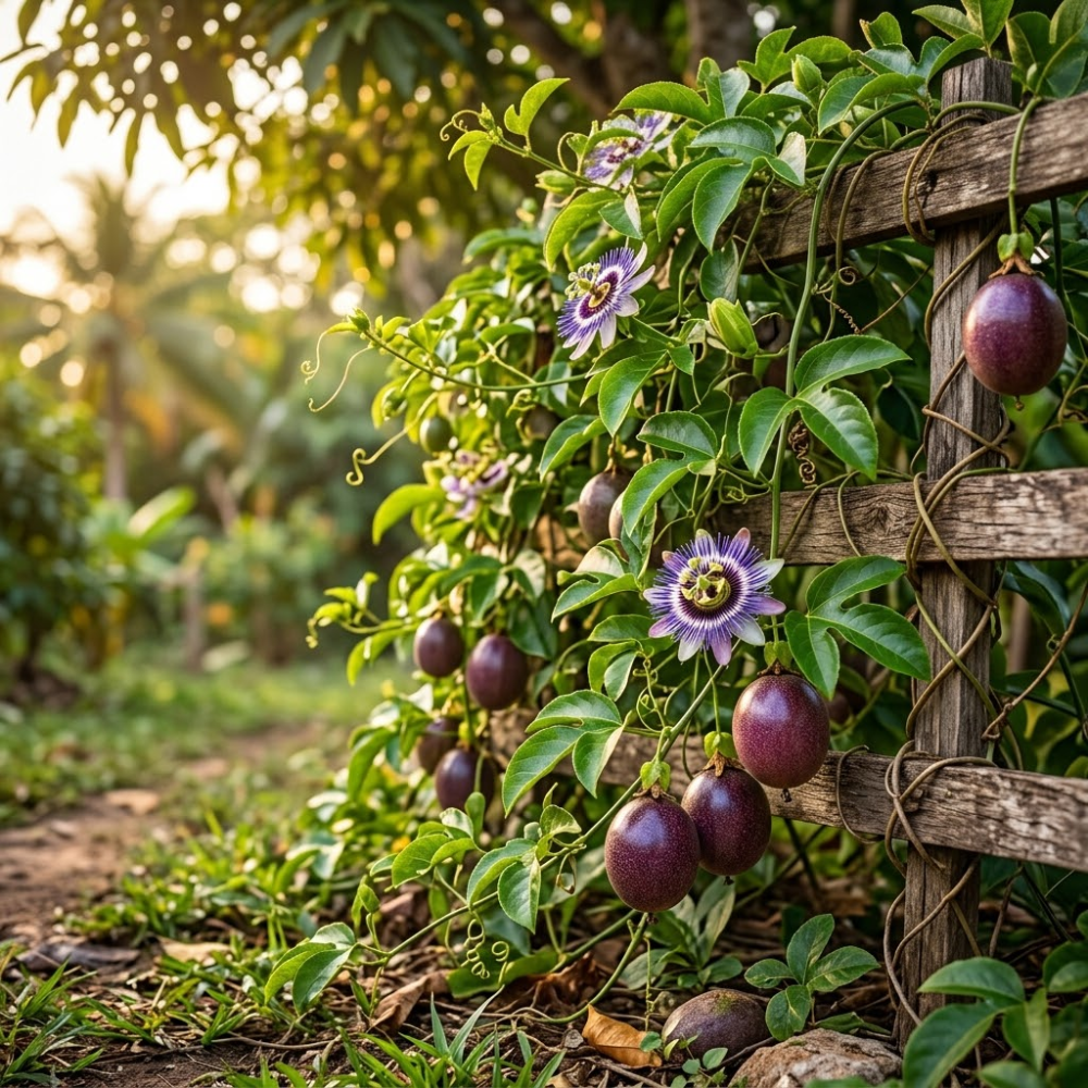 No Ship to CA, HI, AK, Passionfruit Plant, 1 Gallon Pot, Live Fruit-Bearing Climbing Plant for Edible Landscaping, Resilient Trellis Vine for Sweet Tropical Fruits, Sturdy Growth for Fences