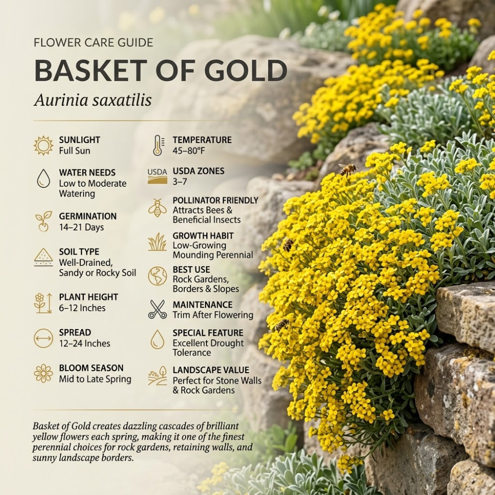 200 Pcs Basket of Gold Flower Seeds for Planting Outdoors, Adaptable Cold-Hardy Ground Cover, Easy to Care Yellow Perennials for Walls & Walkways