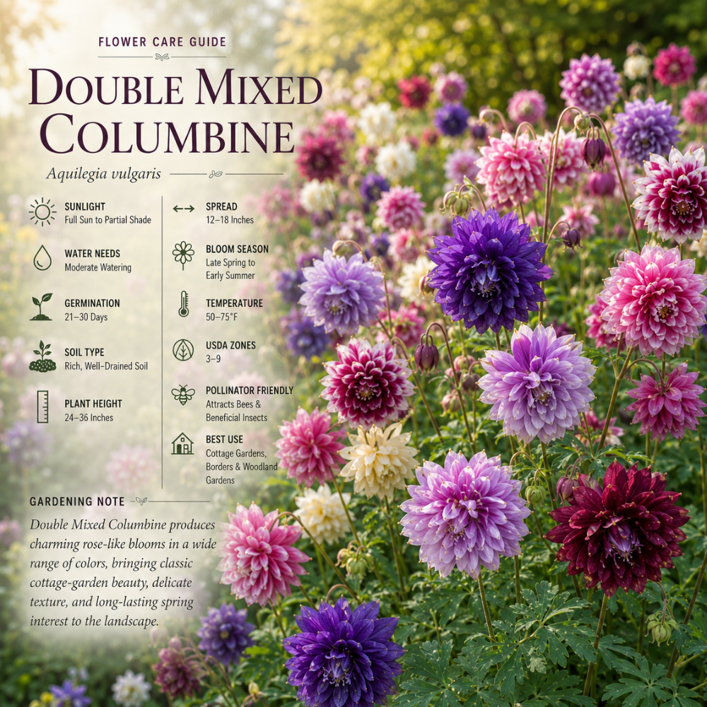 200 Pcs Columbine Seeds, High Germination Double Mix for Planting, Robust Low Maintenance Striking Ruffled Flowers for Yard Borders