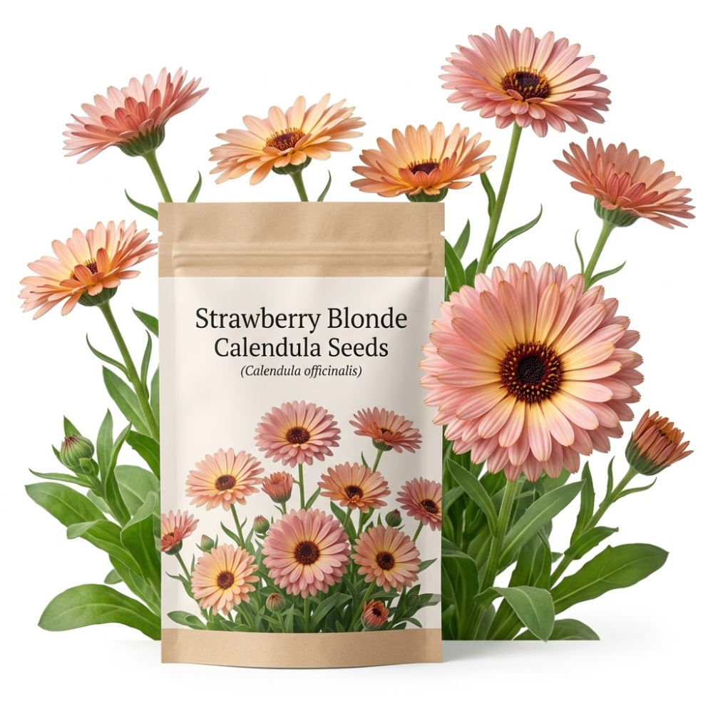 75 Pcs Strawberry Blonde Calendula Seeds, Vigorous, Cold-Hardy Plants, Grow Robust Pastel Blooms for Edging, Raised Beds