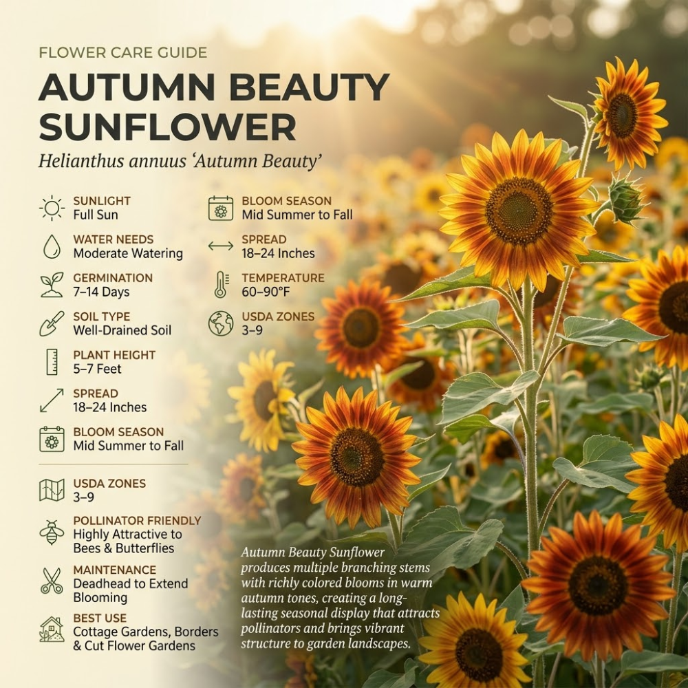 50 Pcs Autumn Beauty Sunflower Seeds, Heirloom Floral, Grow Robust Low Maintenance Tall Blooms, Easy to Care Outdoor Yard Border Decor