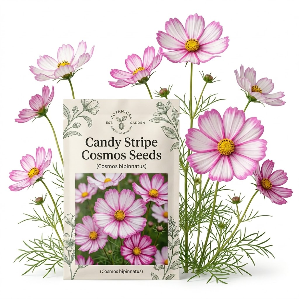 180 Pcs Cosmos Flower Seeds for Outdoors, Candystripe Cosmos, Robust Feathery Foliage & Bright Striped Blooms, Easy to Care Outdoor Yard Decor