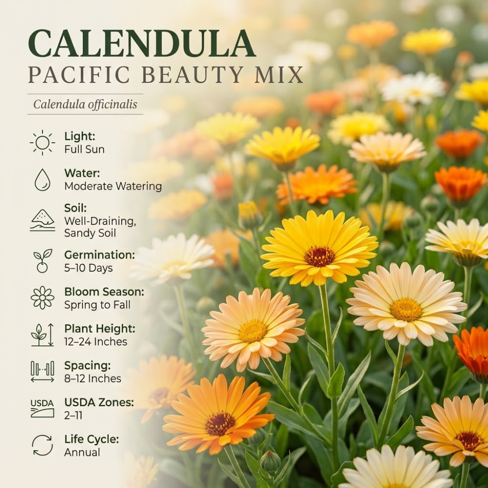 2 Packs Calendula Seeds (100 Seeds), High Germination Pacific Beauty Mix for Planting, Robust Low Maintenance Cut Flowers for Sunlit Yard Borders